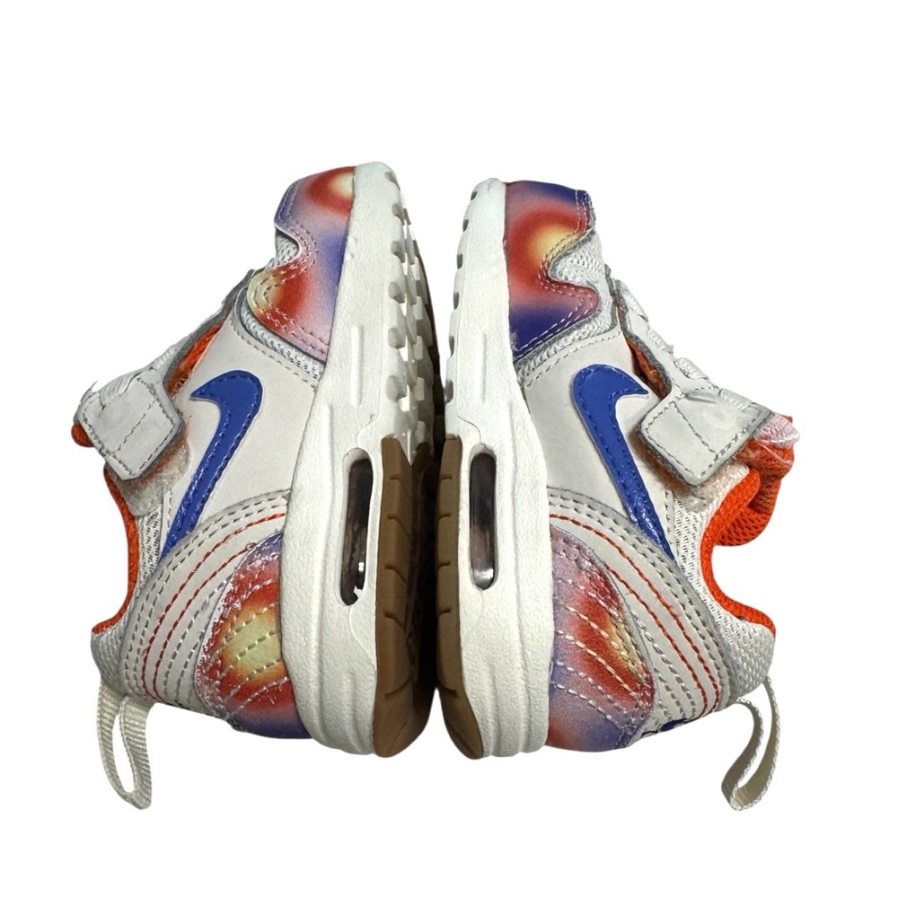 Nike Air Max 1 White and Blue Sneakers with Orange Accents Toddlers 5C - Picture 5 of 8